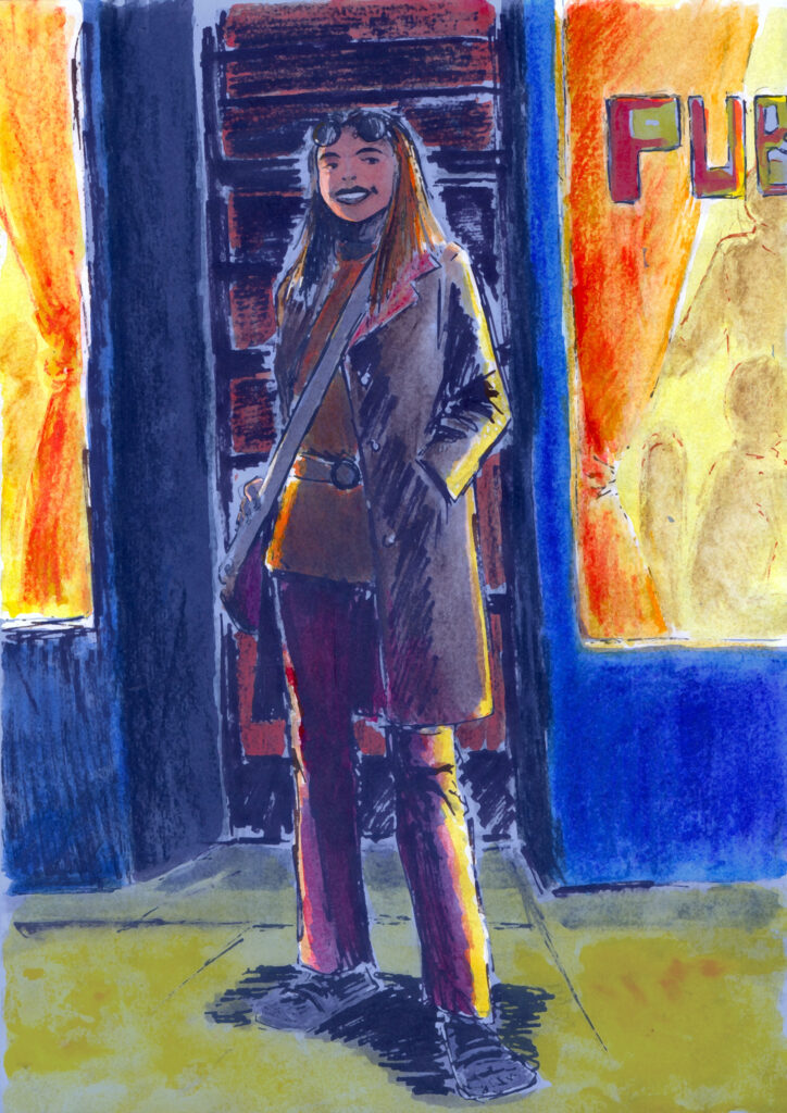 Dessin: Wanda au sortir du bar