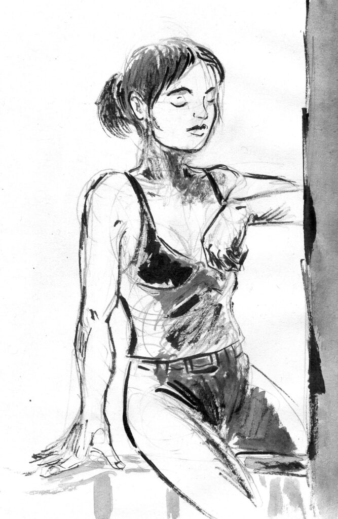 Jeune femme sur la balustrade