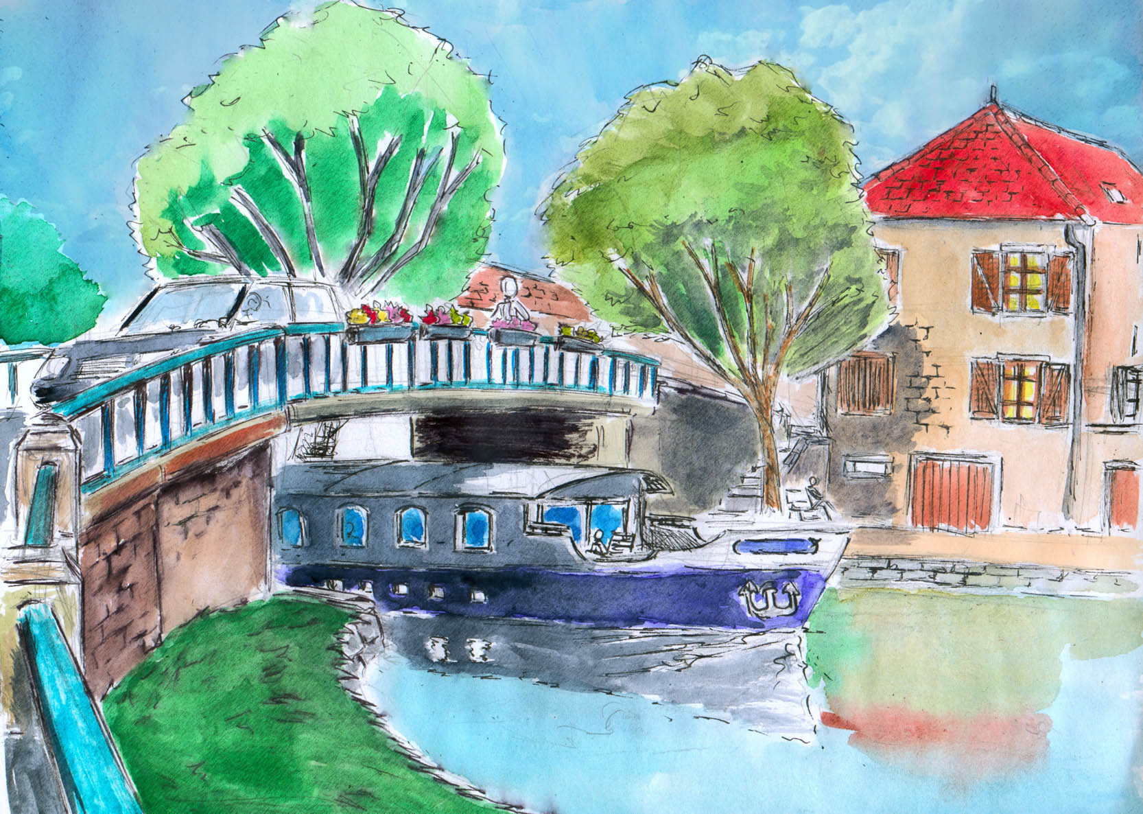 Dessin: pont sur canal